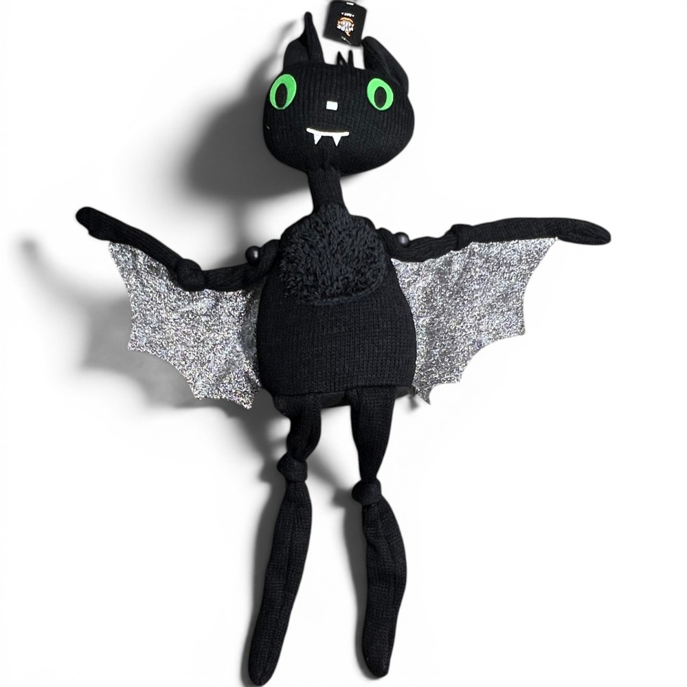 Hyde & EEK Boutique 36" Halloween Black Bat Shelf Sitter Silver Glitter Wings